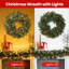 24" Lighted Christmas Wreath With Pinecones & Red Berries