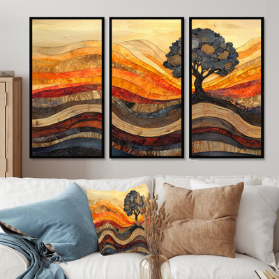 Bouleau d'automne avec racines de sérénité IV - Art mural sur toile - 3 panneaux