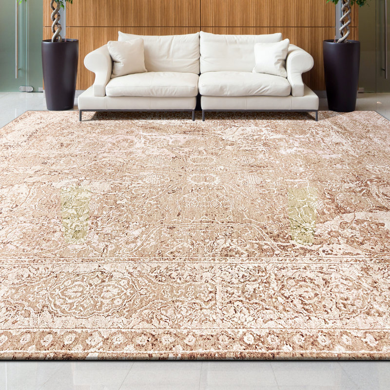 Tapis beige foncé et rosé de haute qualité noué à la main, Rectangle 12 pi x 15 pi