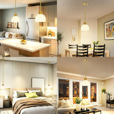 Gold Pendant Light Set of 2 – Modern Hanging Light Fixture with Glass Shade, Hardwired with Adjustable Metal Rod, for Kitchen Island Dining Room Entryway