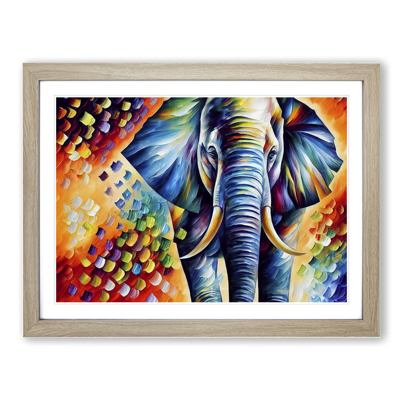 Elephant Abstract - Single Picture Frame Painting, Oak , 34cm H x 46cm W x 2cm D