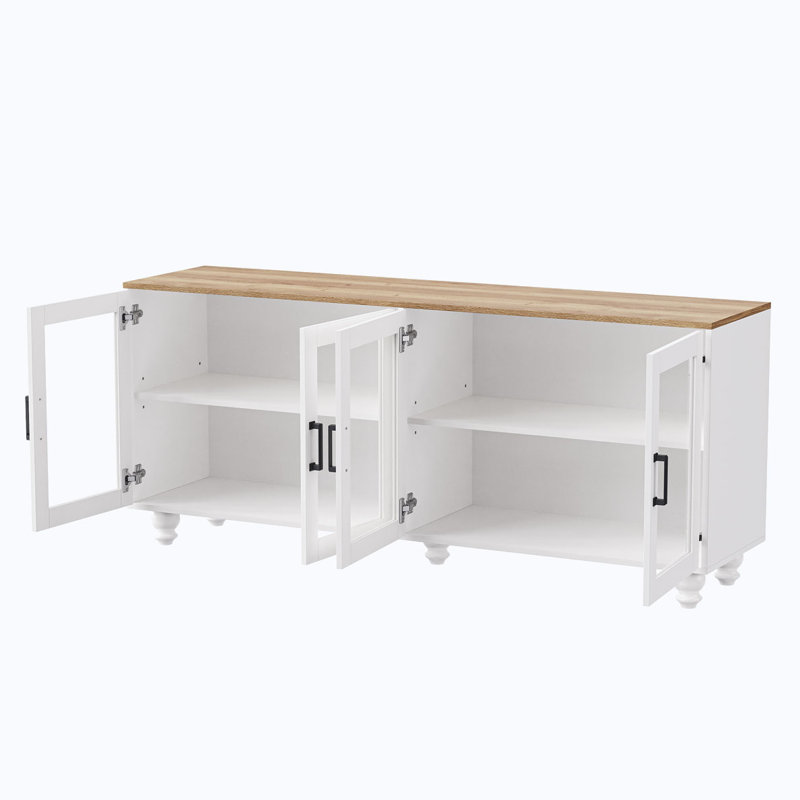 Armoire de rangement avec portes en verre et tablettes réglables, Blanc