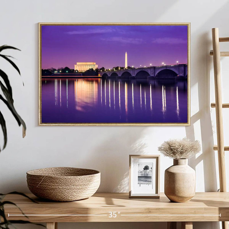 Vue sur le Potomac, 25 po x 17 po, Cadre flottant en bois naturel