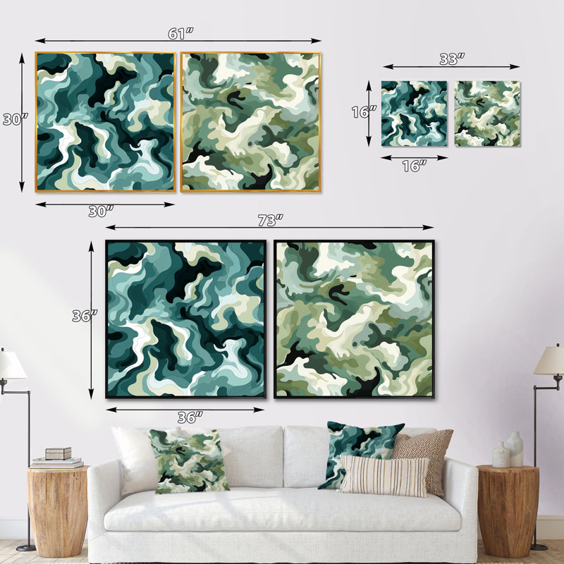 Dahntay - Abstract Square Collage Set Of 2, Black Floater Framed, 16" H x 33" W