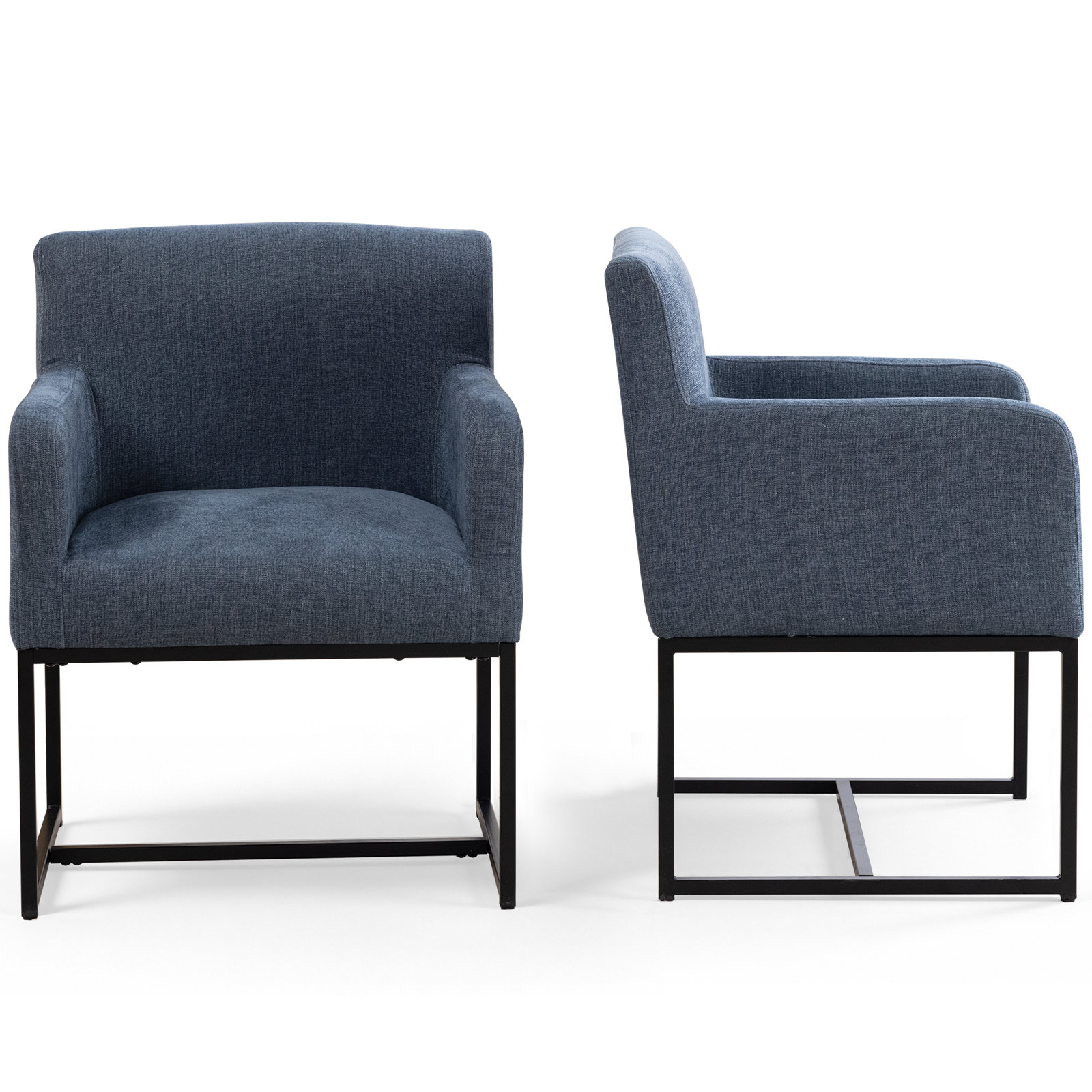 19"H Upholstered Armchair with Metal Base, NavyBlue