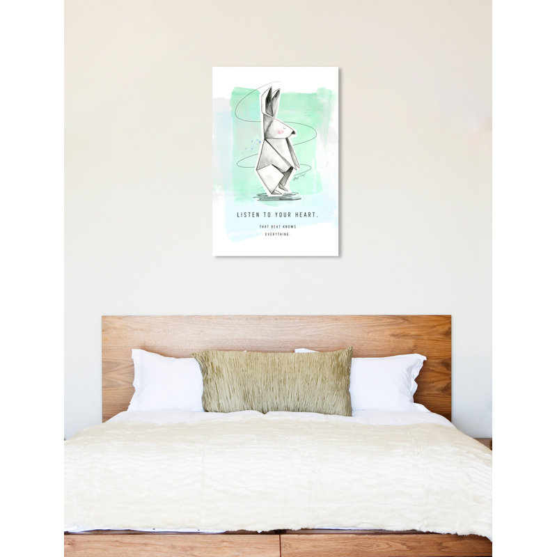 « origami lapin », reproduction d’impression sur toile en bleu/vert, H 15 po x l 10 po x P 1,5 po