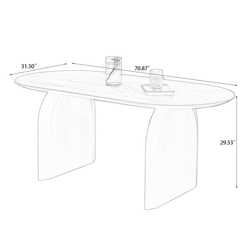 Bureau noir en bois massif de forme ovale pour un usage domestique, H 29,53 po x l 70,87 po x P 31,5 po