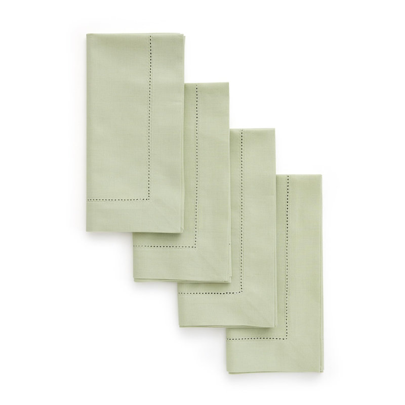 Cotton Linen Hemstitch Dinner Napkins, Sage