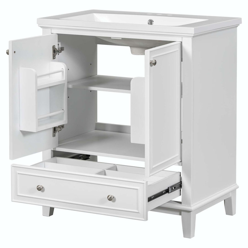 Darlys 30'' Single Bathroom Vanity with Ceramic Top, White