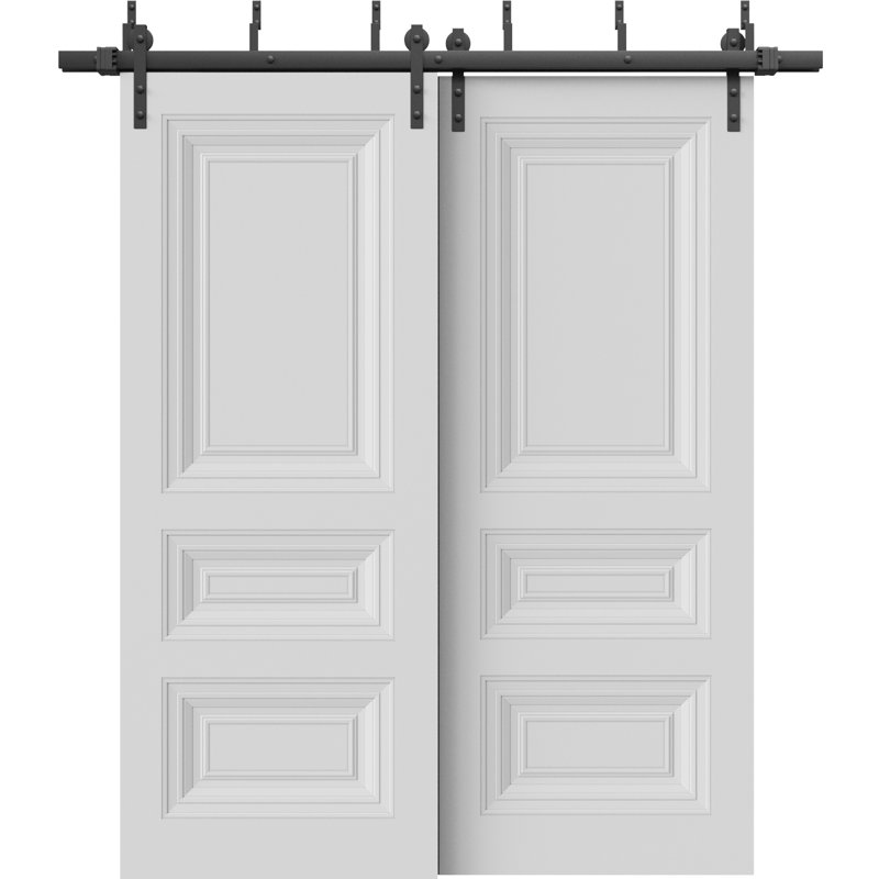 Portes coulissantes de grange coulissantes pour garde-robe | Blanc ESSENTIEL 1233 | Ensemble de quincaillerie Rails | Portes de garde-robe de chambre en bois massif