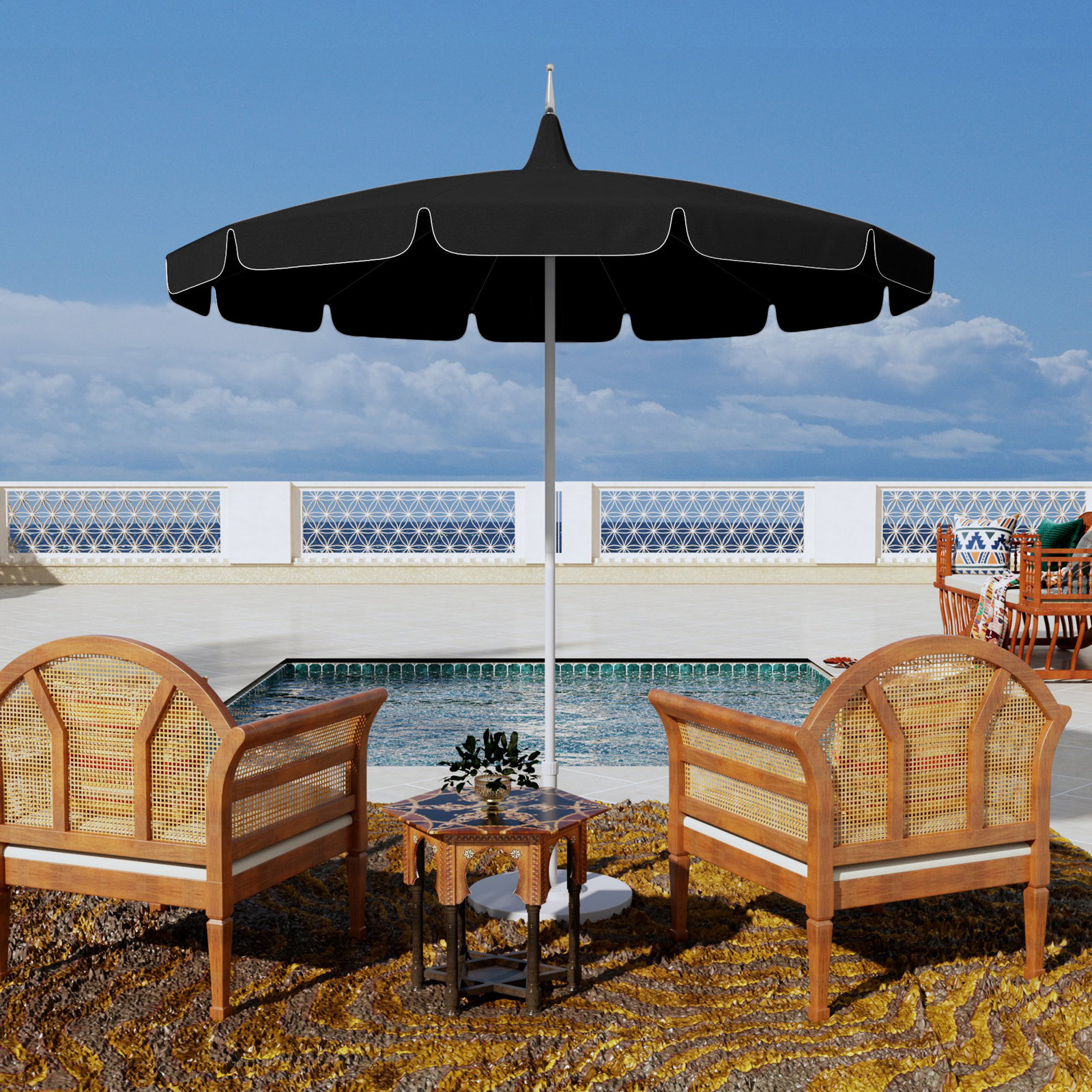 Nikolitsa 8.5' Sunbrella Pagoda Umbrella, Black Sunbrella®