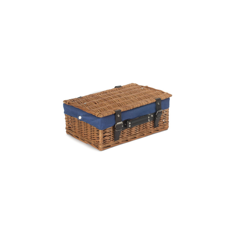 Wicker Hamper Basket with Lining, Double Steamed/Navy Blue, 15cm H x 36cm W x 26cm D