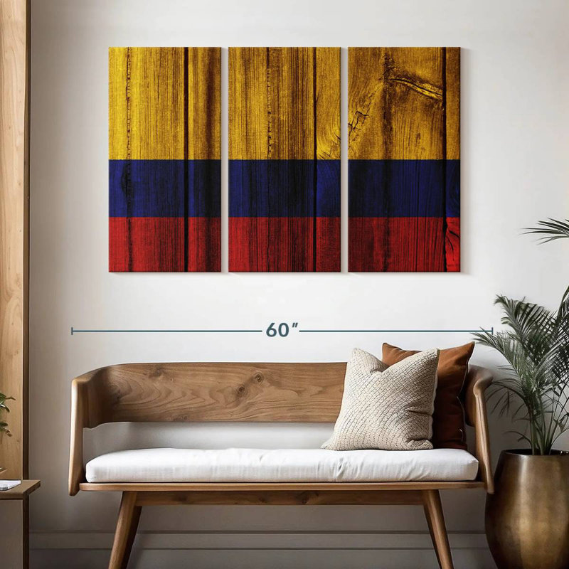 Drapeau de la Colombie en bois, H 32 po x l 50 po