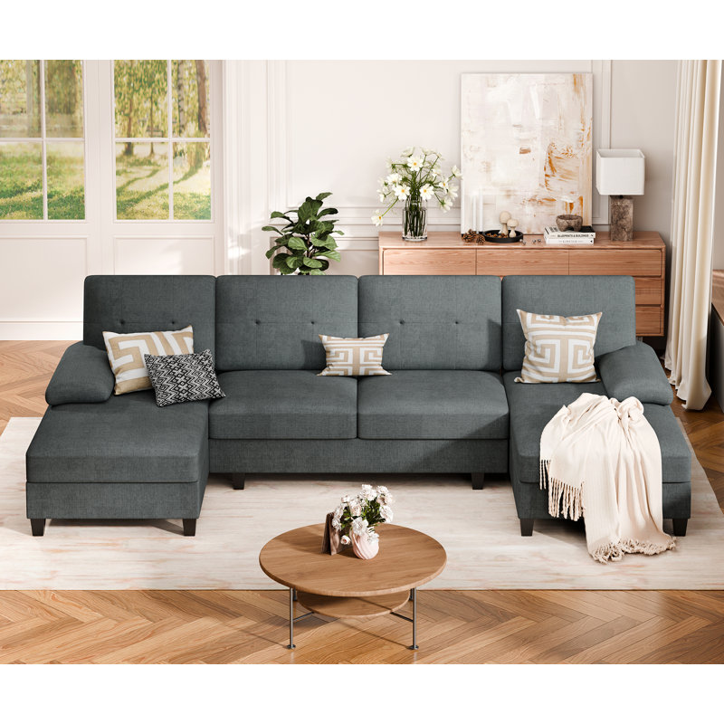 3-Piece Upholstered Sectional for Living Room, Dark Gray