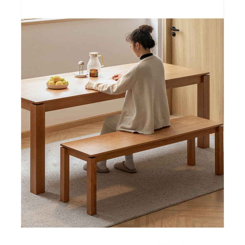 Nordic Style Cherry Wood Rectangular Bench for Living Room & Dining Room, 17.72" H x 59.06" W x 13.78" D
