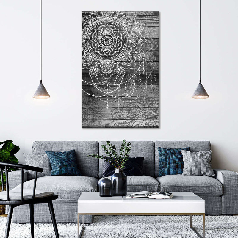 Mandala boho mandala fleur sur toile, H 36 po x l 24 po x P 1,25 po