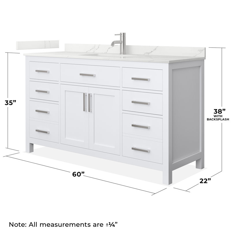 Beckett 60" Freestanding Single Bathroom Vanity with Quartz Top, White, Brushed Nickel, Giotto Quartz