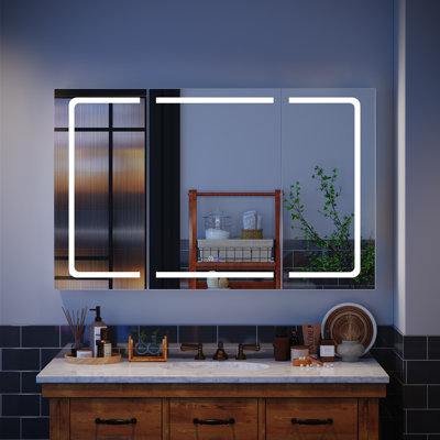 LED Bathroom Mirror Cabinet with Charging, Defogging, Storage Cupboard, Adjustable Shelves