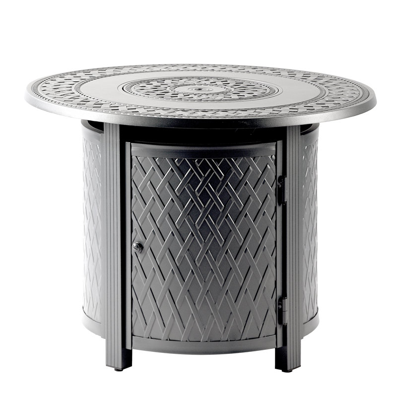 Delrick Round Smokeless Fire Pit Table with Hidden Fuel Tank, Gray
