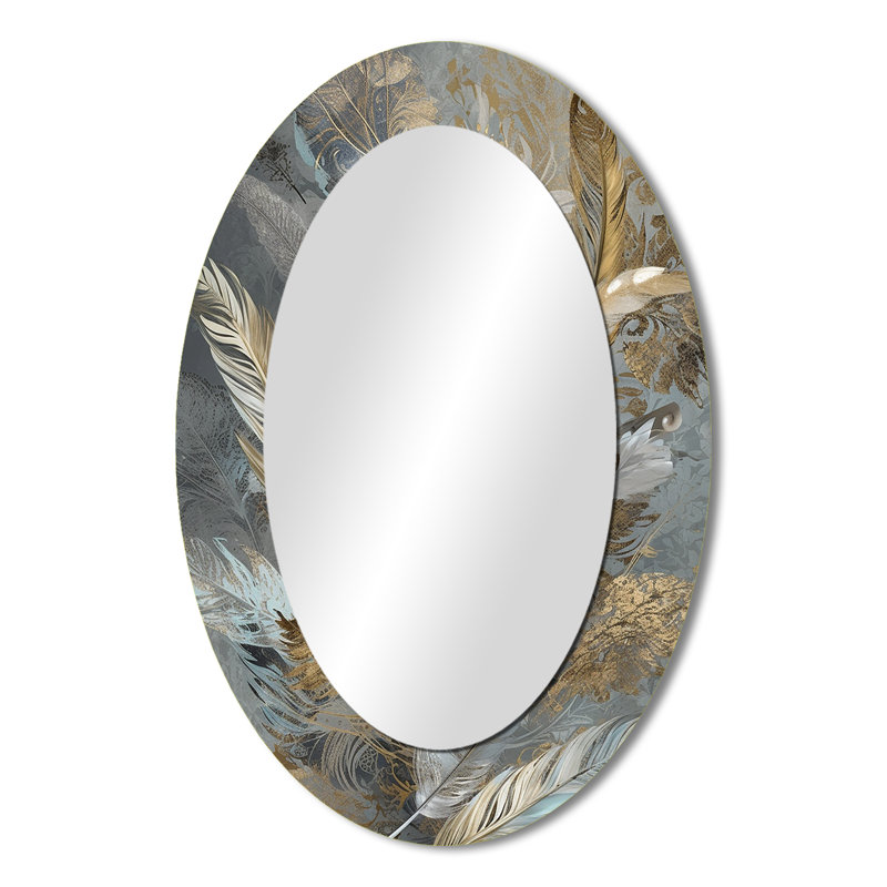 Miroir décoratif floral ovale sur métal doré, 36 po x 24 po