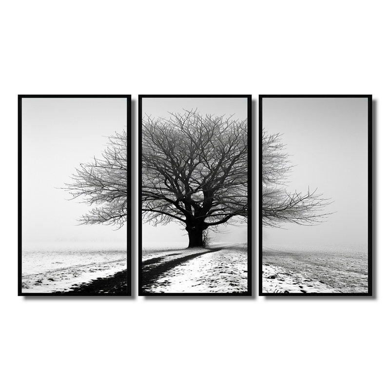 Vierge - arbre, impression d'art mural monochrome, H 28 po x l 36 po x P 1 po, Cadre flottant noir