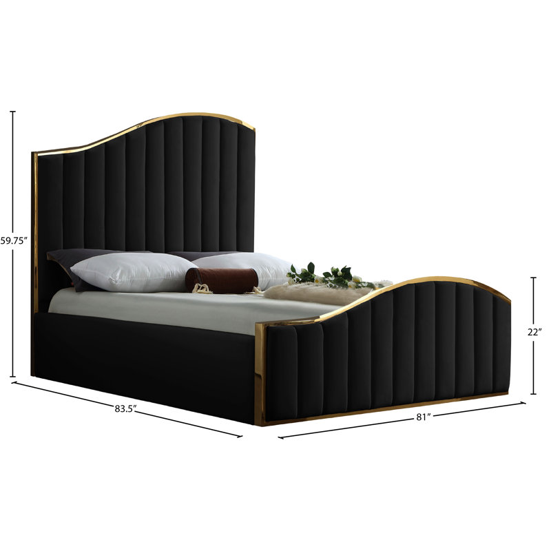 Lit plateforme tapissier Jolie, Velours noir, Très grand