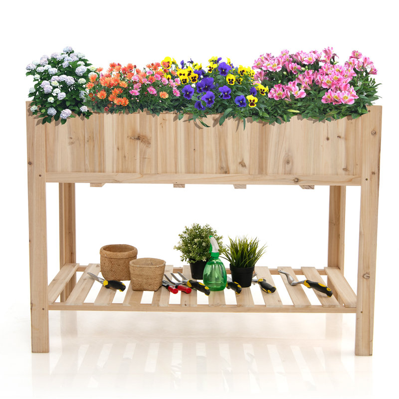 Lit de jardin surélevé avec tablette et doublure en bois sur pied Eloy