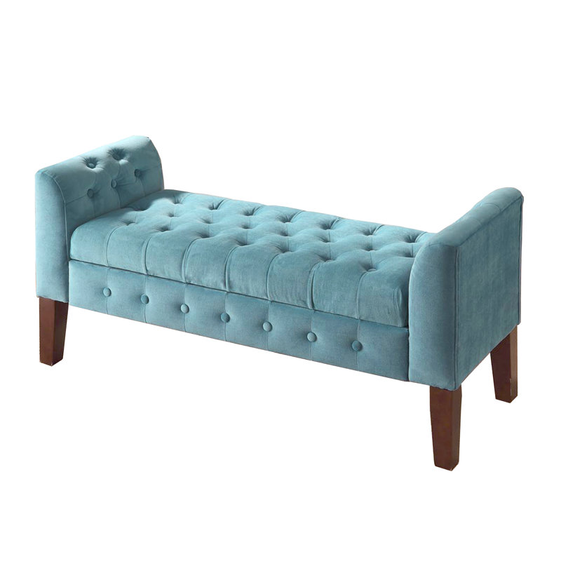 Banc de rangement à couvercle rabattable rembourré, Velours bleu sarcelle