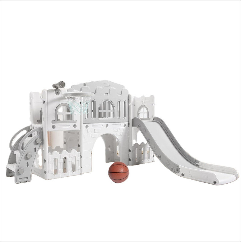 8 in 1 Toddler Slide Indoor Playground, Indoor Slide Toddler Playset for Toddlers 1-3, Kids Outdoor Playground with Slide, Basketball Hoop, Climber, Crawling Tunnel, Telescope, Toy Storage
