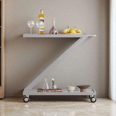 Chariot-bar roulant moderne avec tablettes en verre trempé - élégant, durable et polyvalent pour la maison ou le bureau