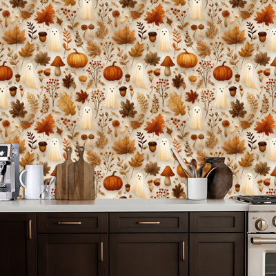Papier peint auto-adhésif fantaisiste pour Halloween Cottagecore 24 po x 118 po (60 po x 300 cm)