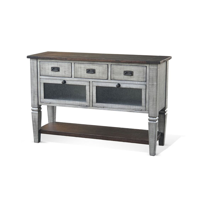 Buffet Camie, tiroirs rabattables, cascade brun gris acajou