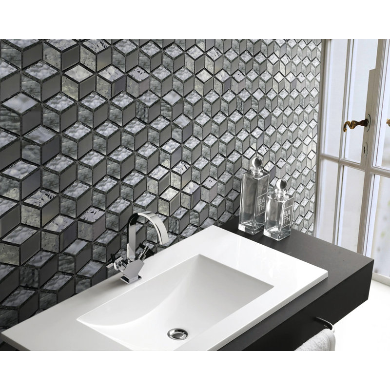 Carreau de mosaïque murale en verre 12 po x 12 1/2 po Silver Cubes (1,04 pi2 / pièce)