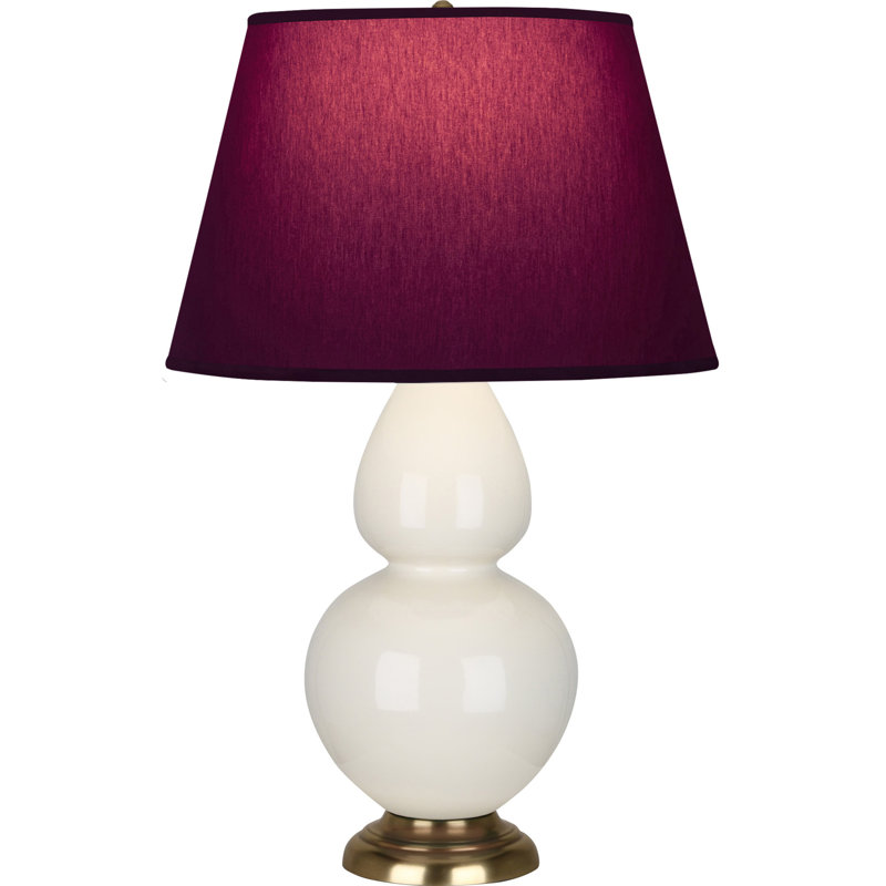 Lampe de table double gourde en céramique, Os verni / laiton, Prune / lavande, Laiton