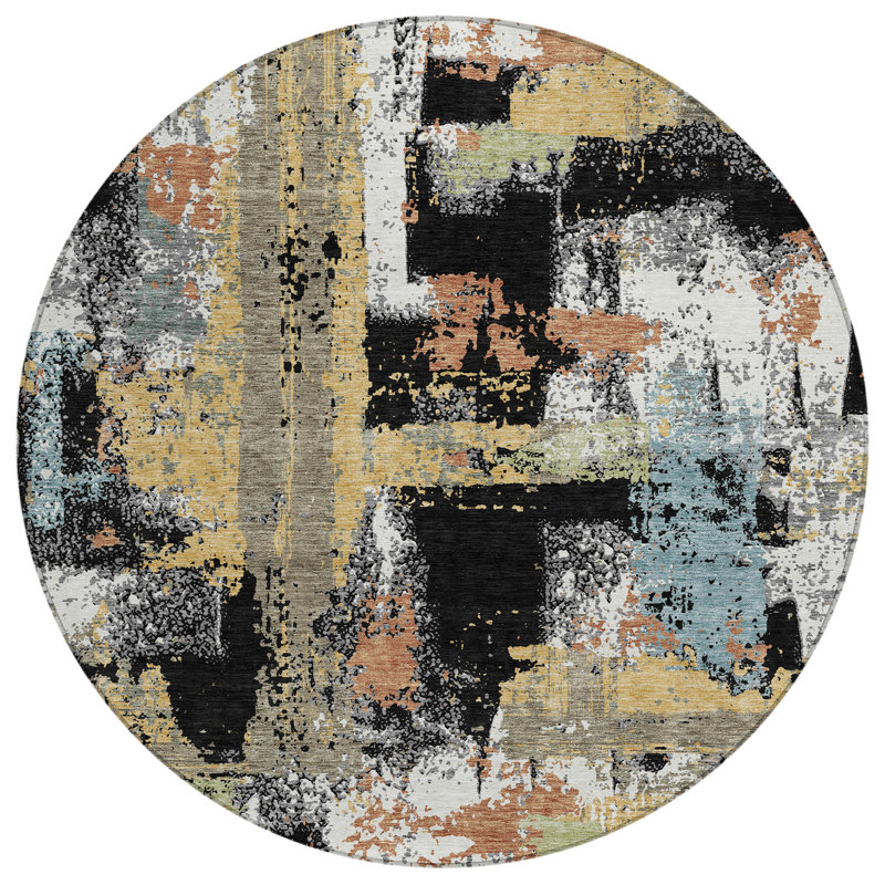 Machine Washable Indoor/Outdoor Husby ACN2212 Abstract Rug, Round 8'