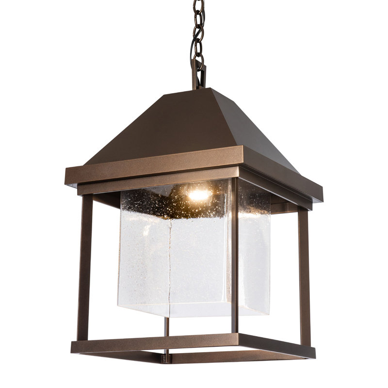 Lanterne suspendue d'extérieur Dorset, Verre transparent martelé, Bronze côtier