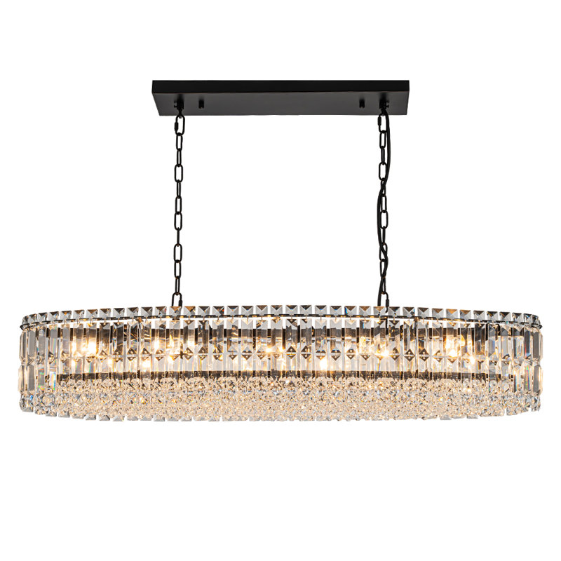 10-Light Kitchen Island Oval Crystal Chandelier , Matte Black