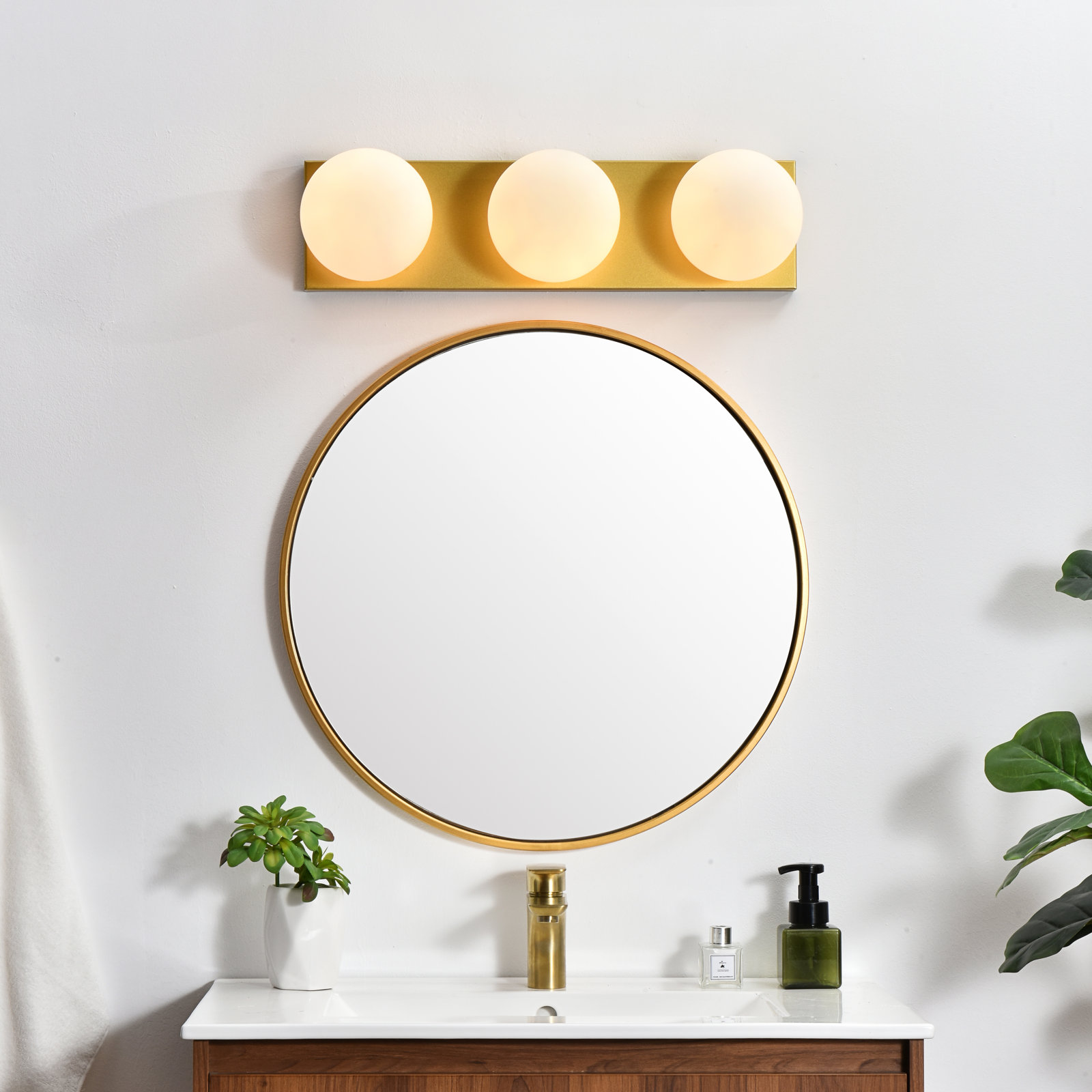 Isabeth Transparent Dimmable Bath Sconce, Brass, 6" H x 22" W x 22" D, 3 Lights