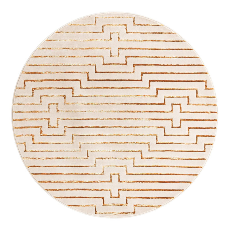 Latitude Run® Mirage Nikica Rug White and Gold, Round 6'1"