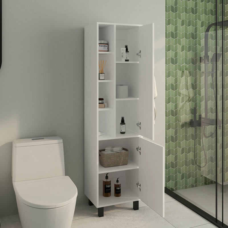 Armoire de rangement, 2 portes, 9 tablettes, 4 pieds, blanc