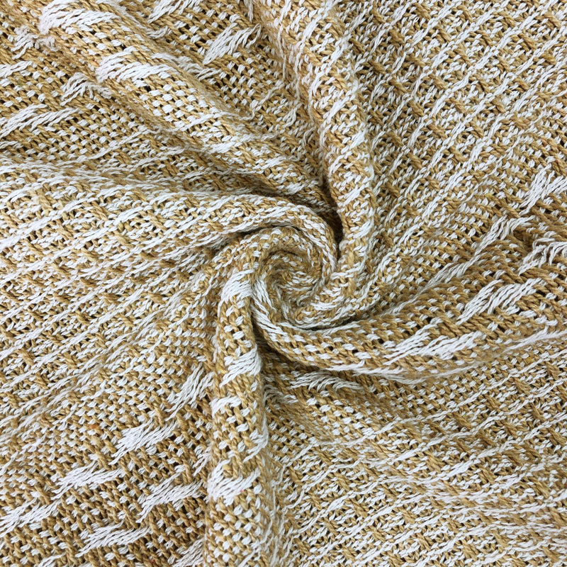Couverture en coton, Très grand, Brun clair/blanc