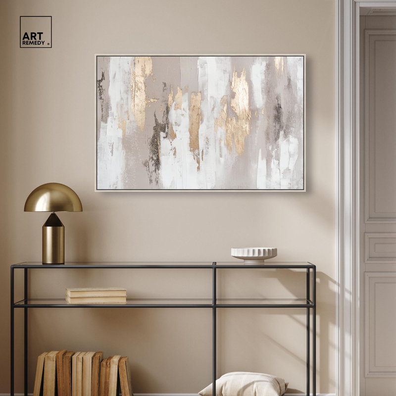 Toile «Gilded Brilliance I» par Art Remedy, H 37 po x l 55 po, Cadre flottant, Argent argent