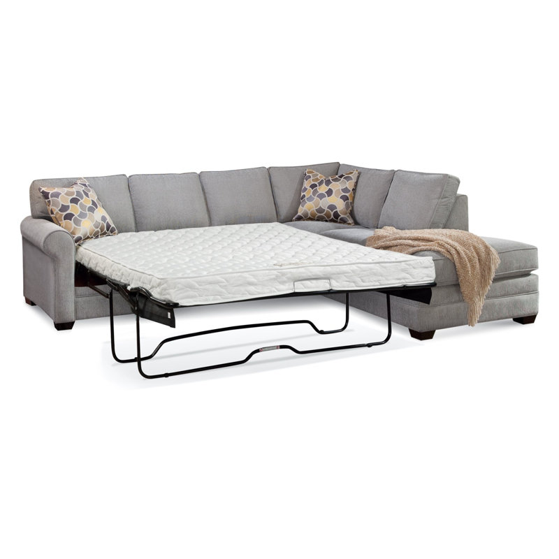 Bedford Two-Piece Bumper Sectional With Sleeper, Left Hand Facing, Green and Blue Stripe; 0252-54, Frost White