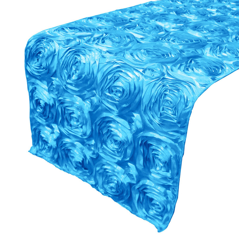 Floral Table Runner, 12" W x 144" L, Turquoise