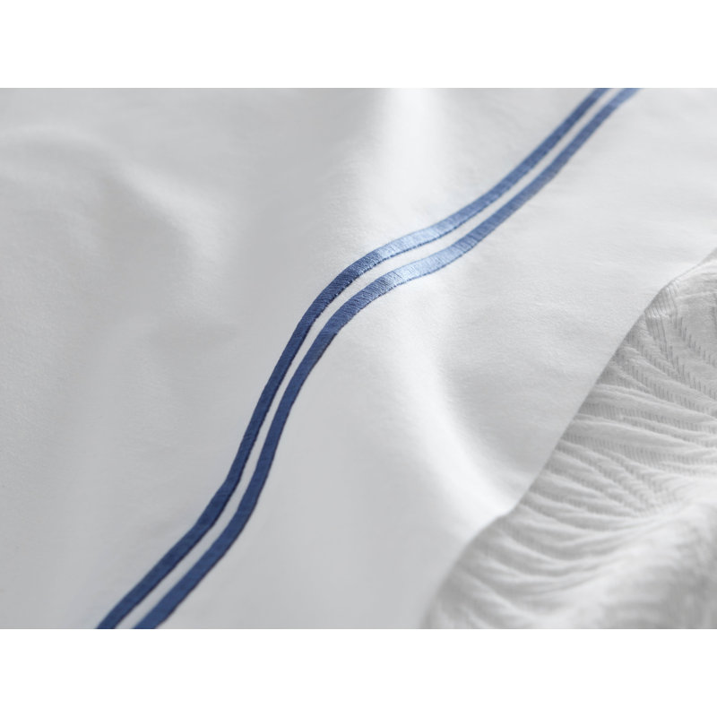 Taies d'oreiller «Last Mango» - Double bordure | Percale de coton 200TC, Blanc / Bleu marine, Taie d’oreiller standard