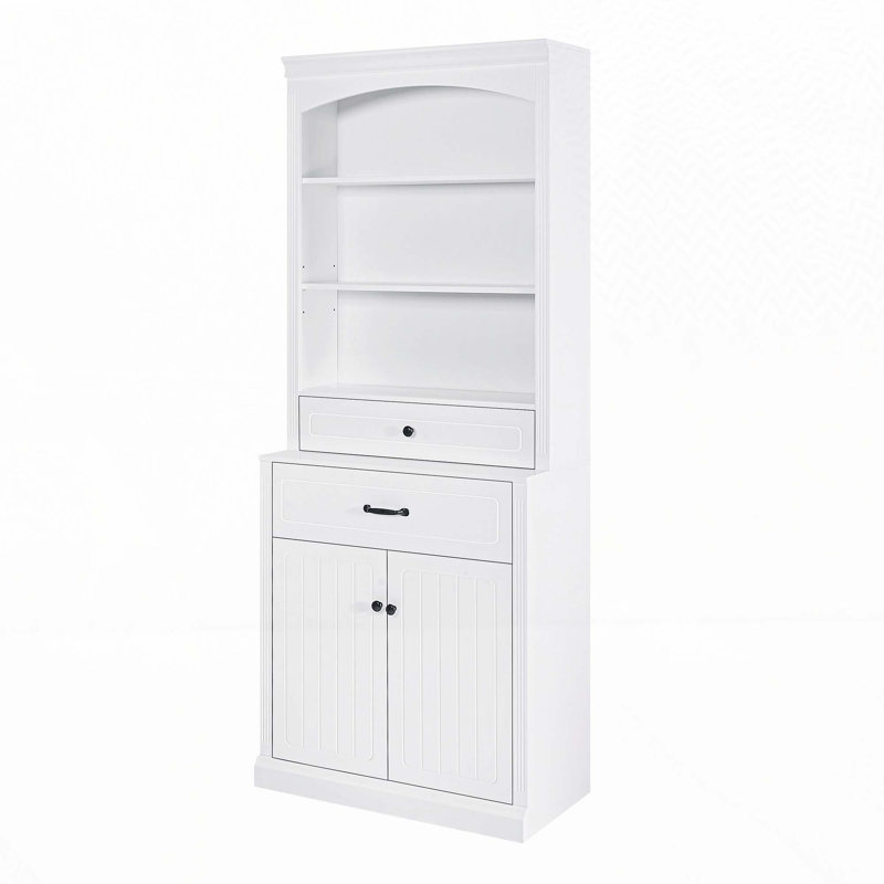 Bathroom Storage Cabinet with Two Doors, Drawers, Adjustable Shelf & Three Open Shelves