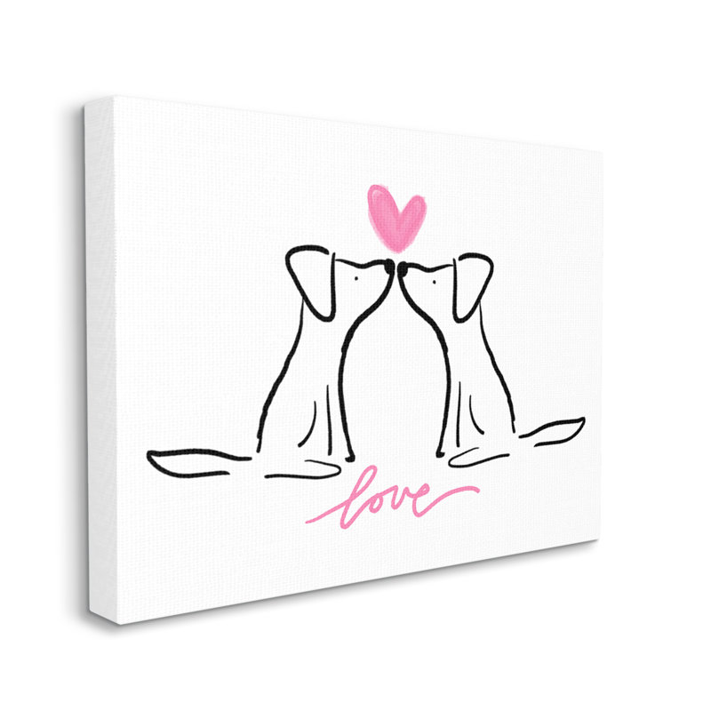 «Love Love», typographie «Deux chiens qui s'embrassent» par Anna Whitham, L 20 po x H 16 po, Toile tendue
