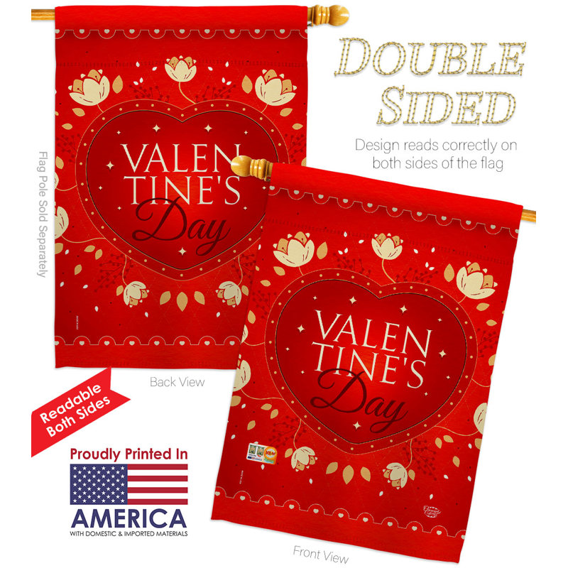Drapeau de maison en polyester 2 faces 3 pi 3 po x 2 pi 3 po Valentines