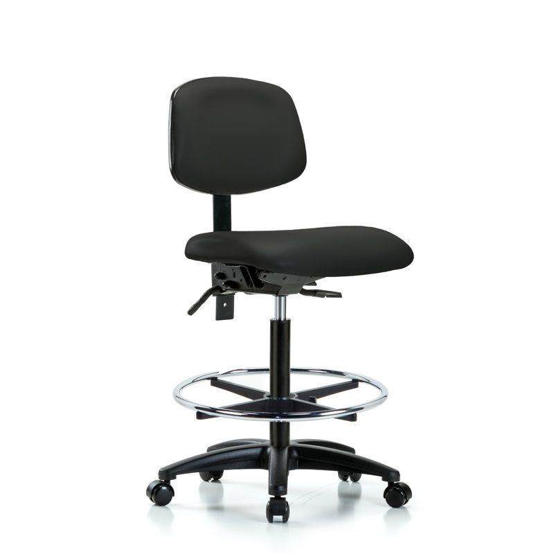 Barbosa Vinyl Drafting Chair, Black, Casters, Included