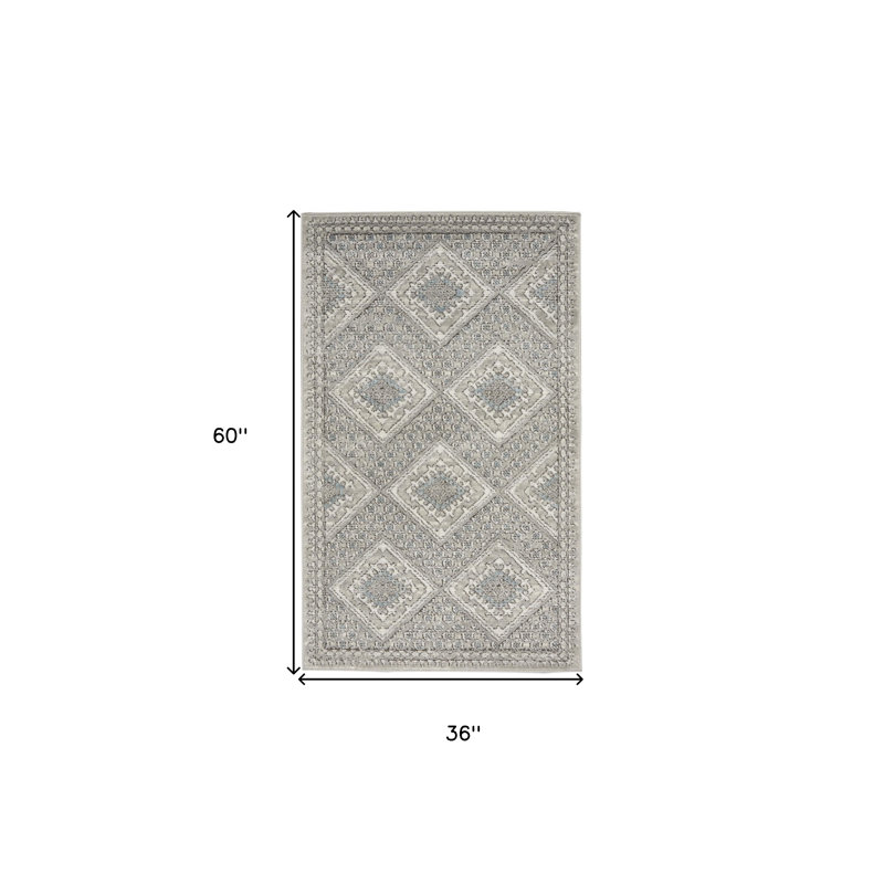 Tapis gris tissé à la machine 3 pi x 5 pi ivoire et bleu Southwestern